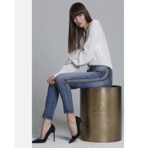 Driftwood Jackie High Rise Embroidered Skinny Jeans, Blue | Size 30